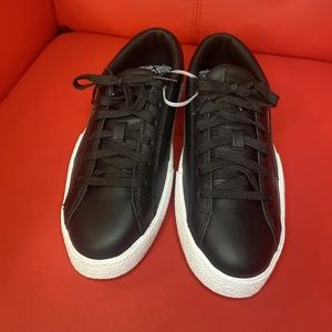 Black Leather Lace Up Puma Sneakers with Gold Logo